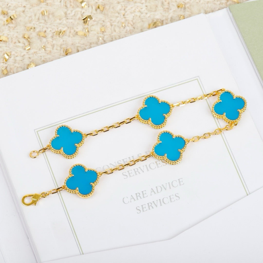 [Lucky Star]CLOVER 5 MOTIFS TURQUOISE BRACELET