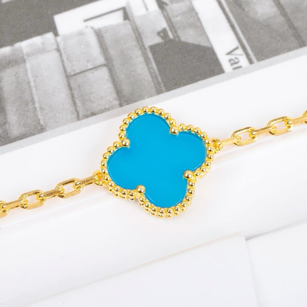 [Lucky Star]CLOVER 5 MOTIFS TURQUOISE BRACELET