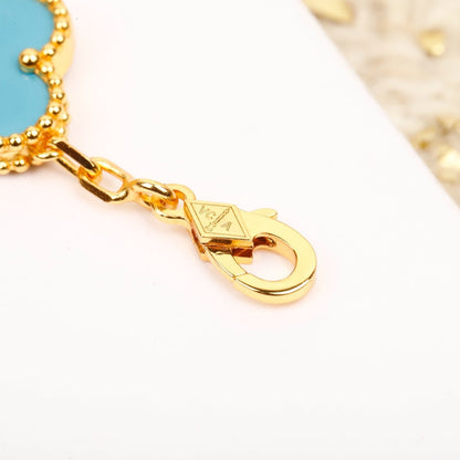 [Lucky Star]CLOVER 5 MOTIF TURQUOISE DIAMOND GOLD BRACELET