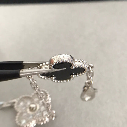 [Lucky Star]CLOVER 5 MOTIF ONYXS DIAMOND BRACELET SILVER