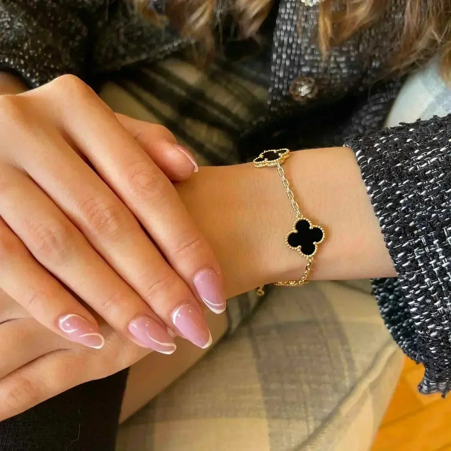[Lucky Star]CLOVER  5 MOTIFS BLACK ONYX BRACELET