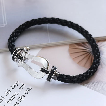 [Lucky Star]FORCE LARGE HORSESHOE BLACK DIAMOND BRACELET SILVER
