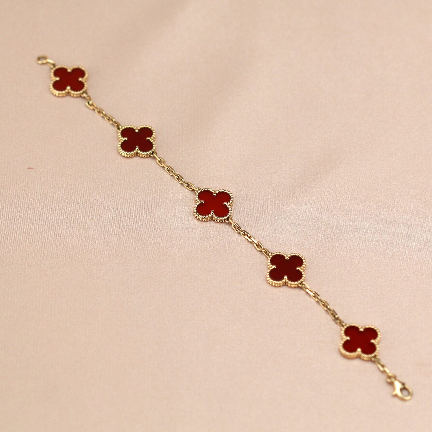 [Lucky Star]CLOVER 5 MOTIFS RED AGATE  BRACELET