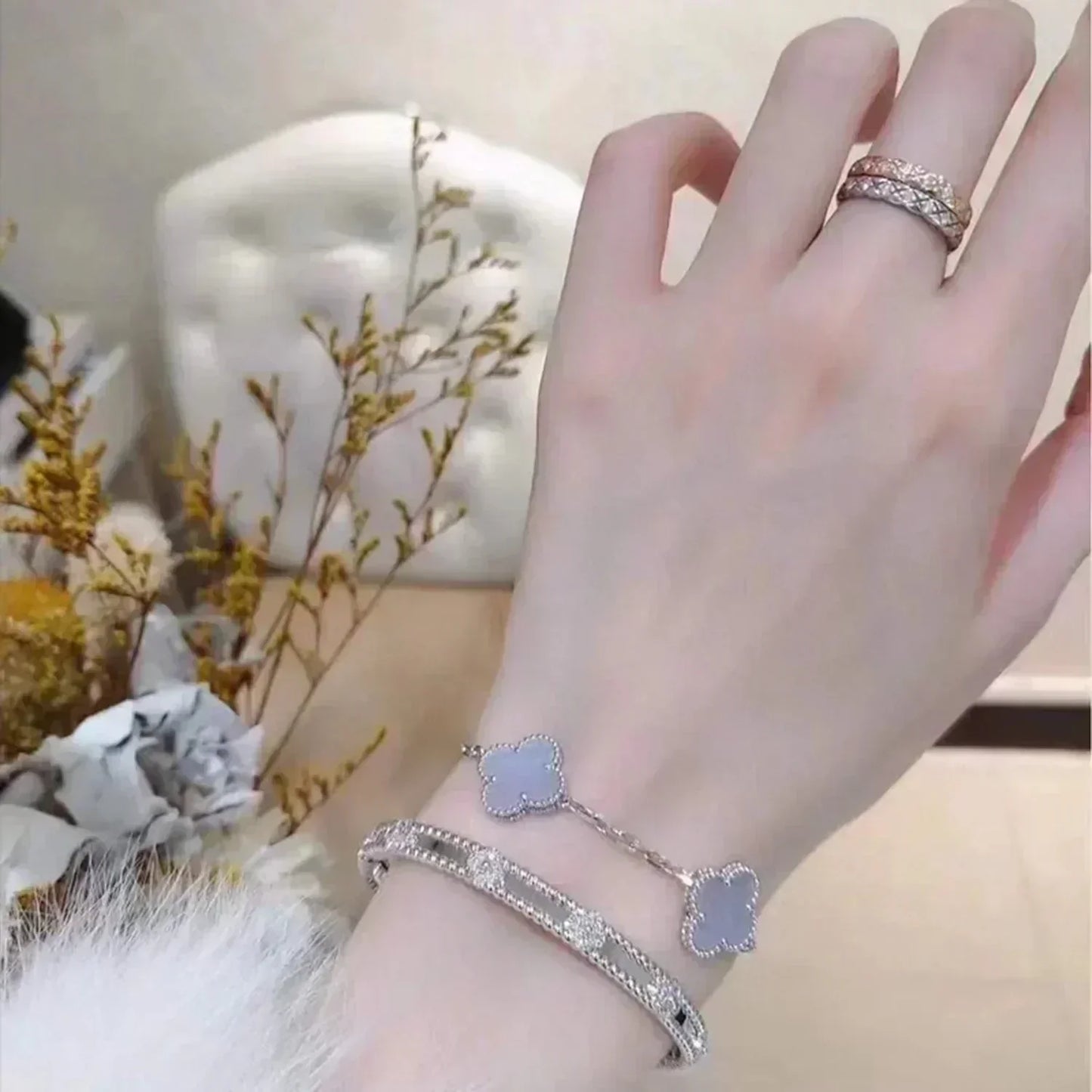[Lucky Star]CLOVER  5 MOTIF PURPLE CHALCEDONY BRACELET SILVER