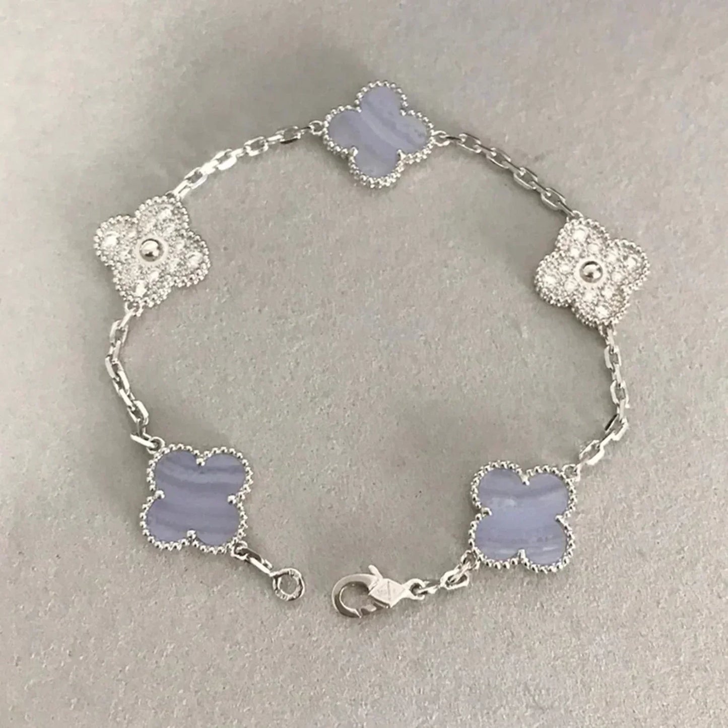 [Lucky Star]CLOVER  5 MOTIF DIAMOND PURPLE CHALCEDONY BRACELET SILVER