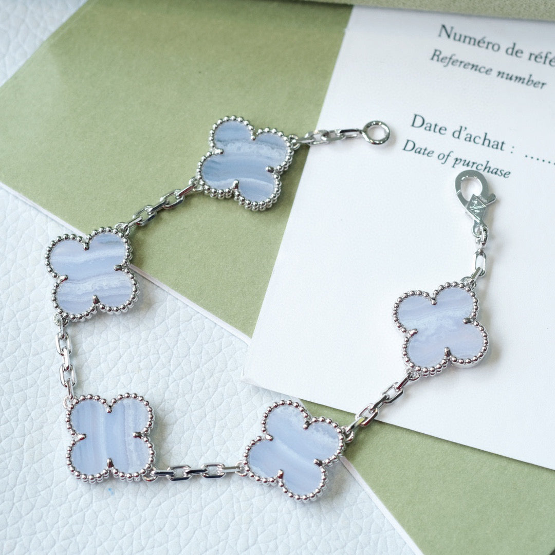 [Lucky Star]CLOVER  5 MOTIF PURPLE CHALCEDONY BRACELET SILVER