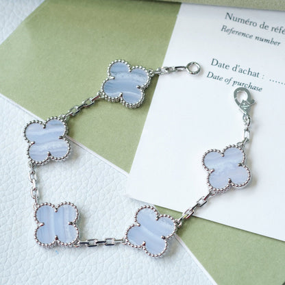 [Lucky Star]CLOVER  5 MOTIF PURPLE CHALCEDONY BRACELET SILVER