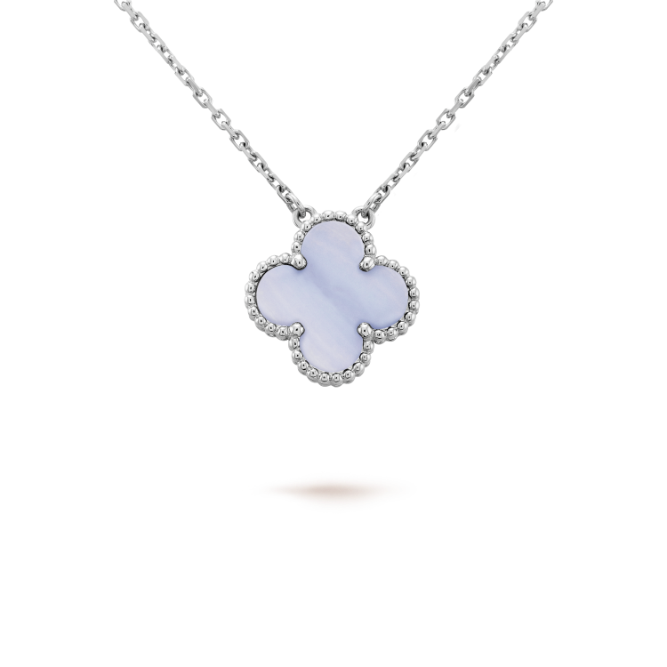 [Lucky Star]CLOVER 15MM BLUE CHALCEDONY NECKLACE SILVER