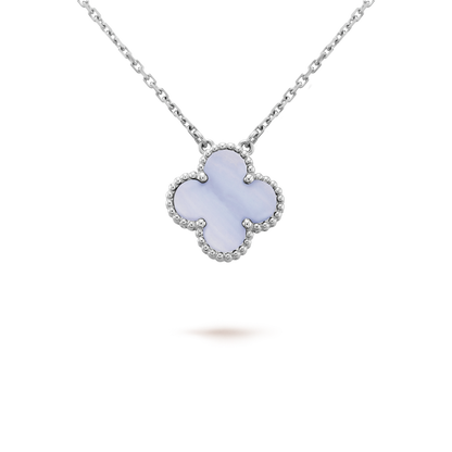 [Lucky Star]CLOVER 15MM BLUE CHALCEDONY NECKLACE SILVER