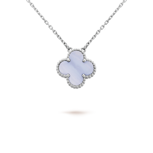 [Lucky Star]CLOVER 15MM BLUE CHALCEDONY NECKLACE SILVER