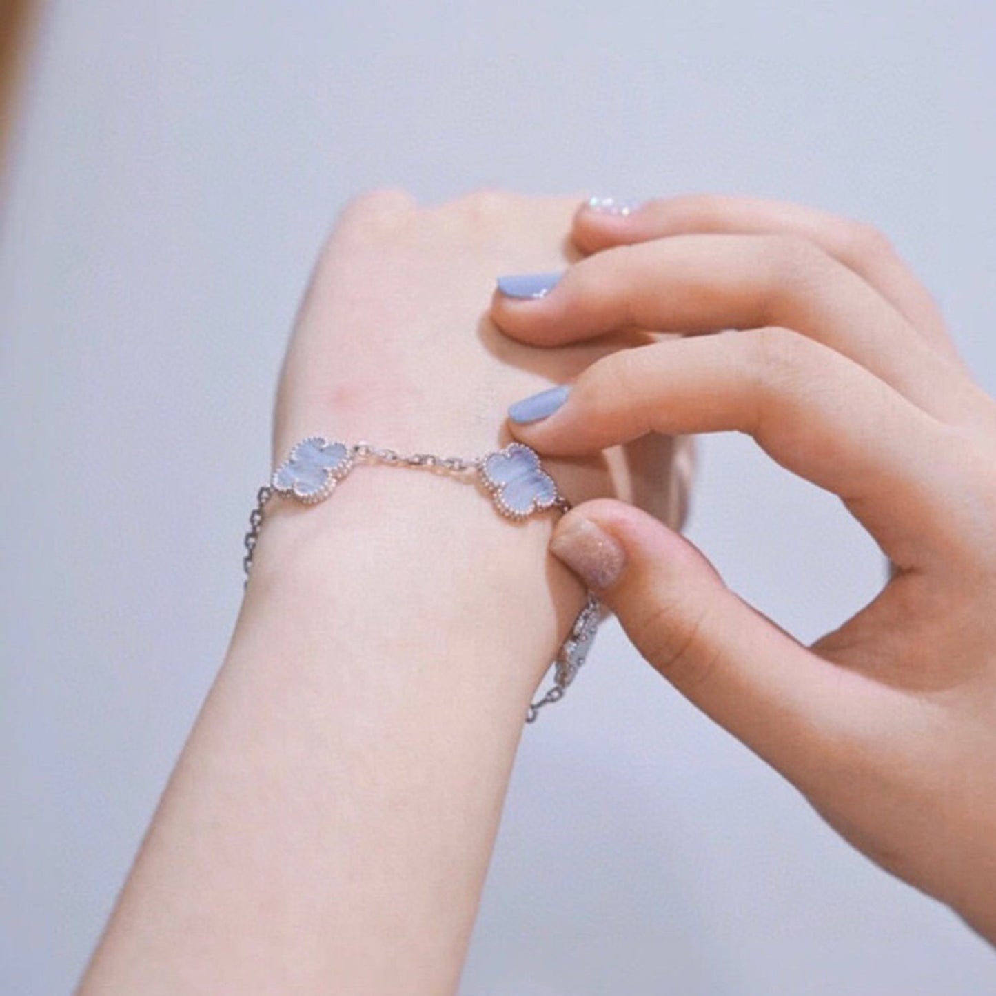 [Lucky Star]CLOVER  5 MOTIF PURPLE CHALCEDONY BRACELET SILVER