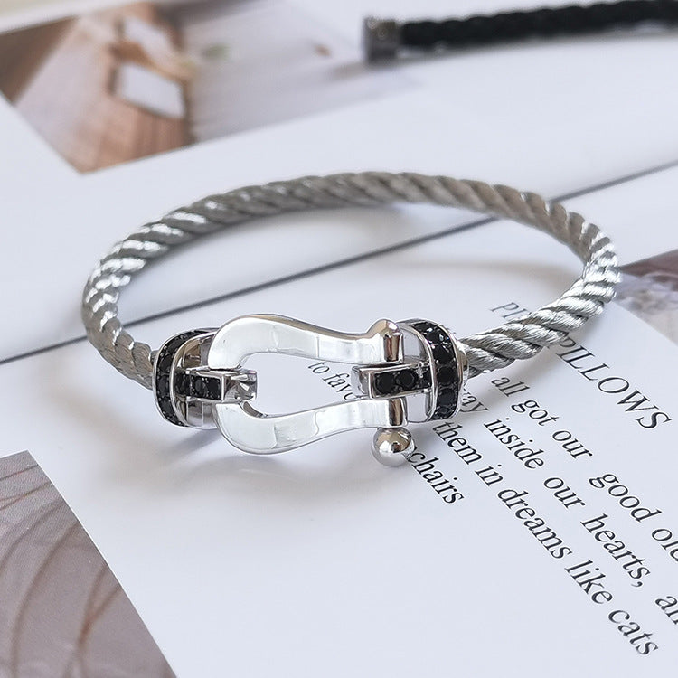 [Lucky Star]FORCE LARGE HORSESHOE BLACK DIAMOND BRACELET SILVER