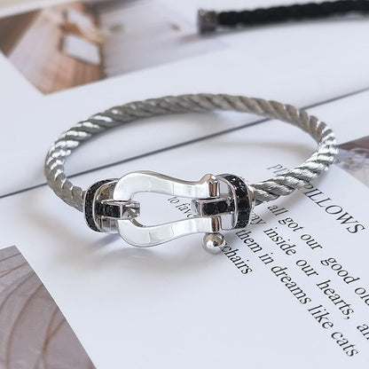 [Lucky Star]FORCE LARGE HORSESHOE BLACK DIAMOND BRACELET SILVER