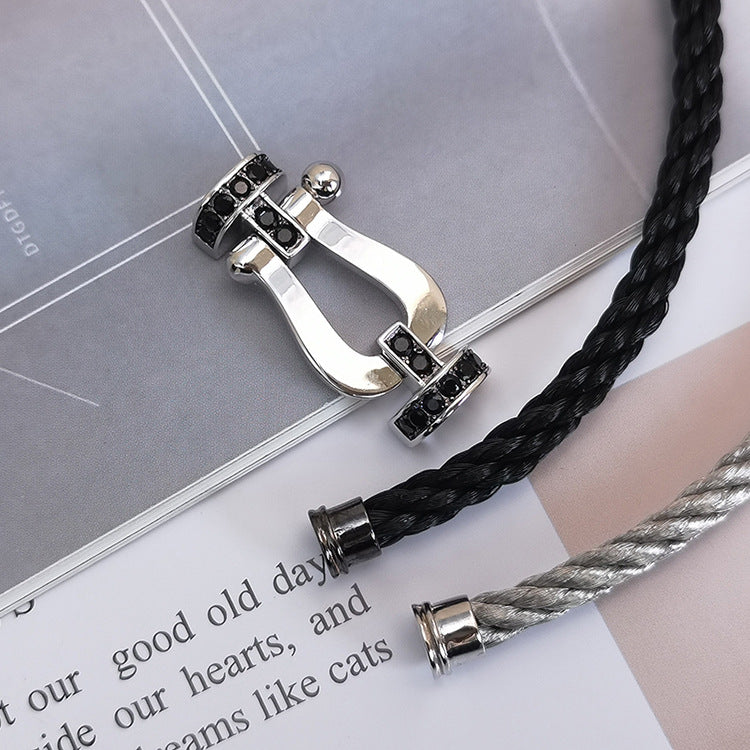 [Lucky Star]FORCE LARGE HORSESHOE BLACK DIAMOND BRACELET SILVER