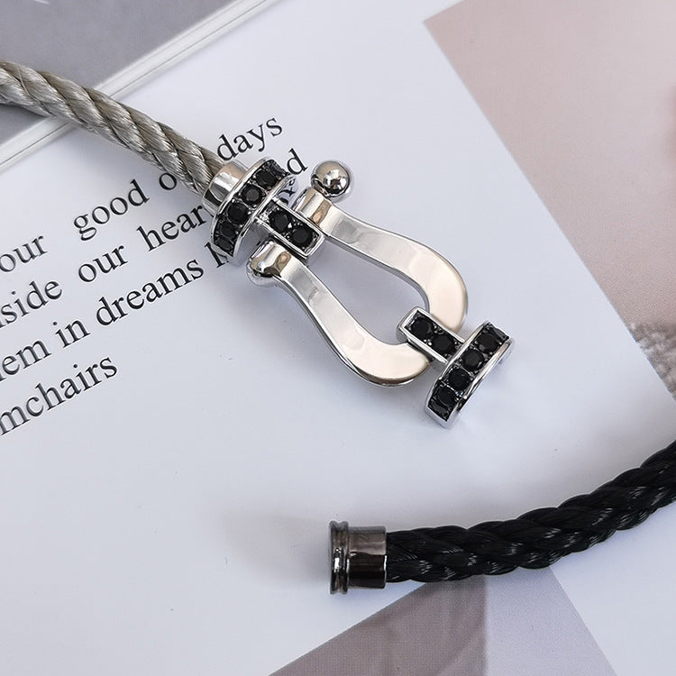 [Lucky Star]FORCE LARGE HORSESHOE BLACK DIAMOND BRACELET SILVER