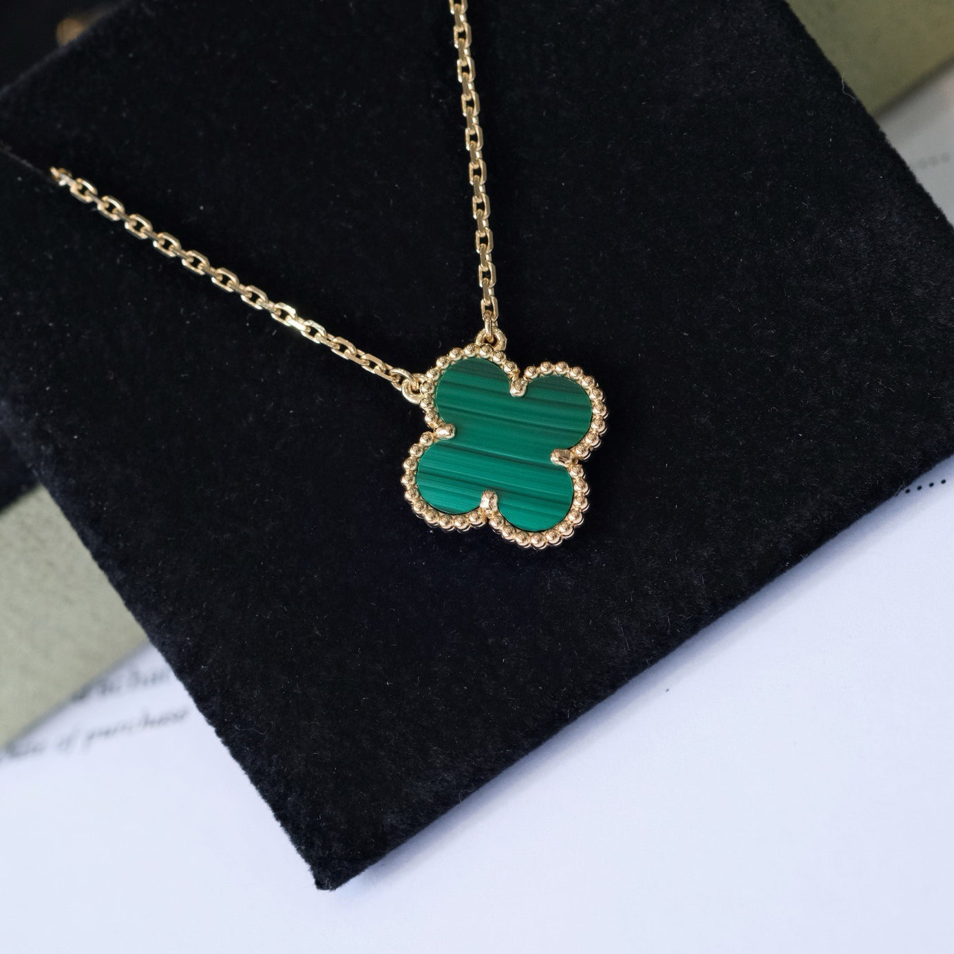[Lucky Star]CLOVER 15MM MALACHITE SINGLE FLOWER  NECKLACE