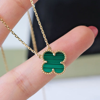 [Lucky Star]CLOVER 15MM MALACHITE SINGLE FLOWER  NECKLACE