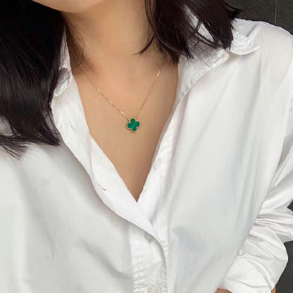 [Lucky Star]CLOVER 15MM MALACHITE SINGLE FLOWER  NECKLACE