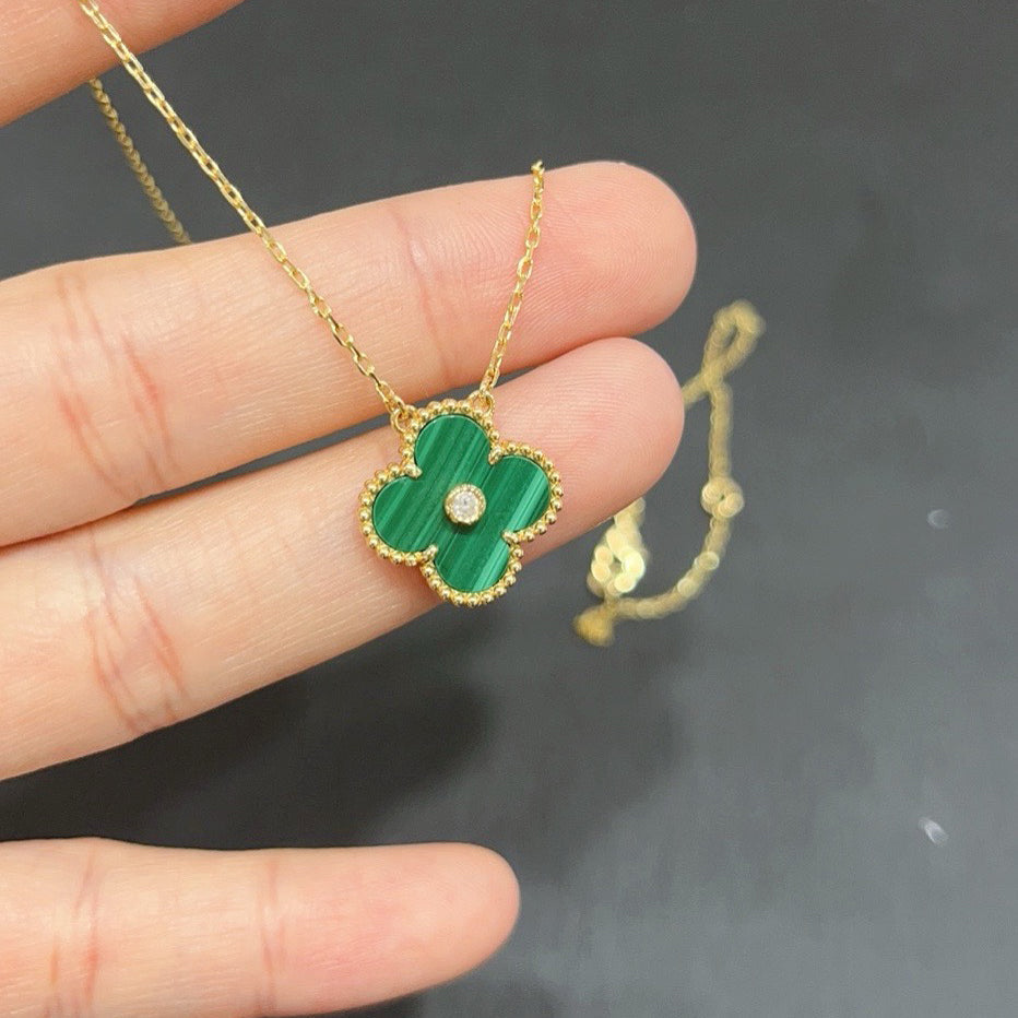 [Lucky Star]CLOVER 15MM DIAMOND TURQUOISE NECKLACE