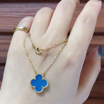 [Lucky Star]CLOVER 15MM BLUE AGATE NECKLACE