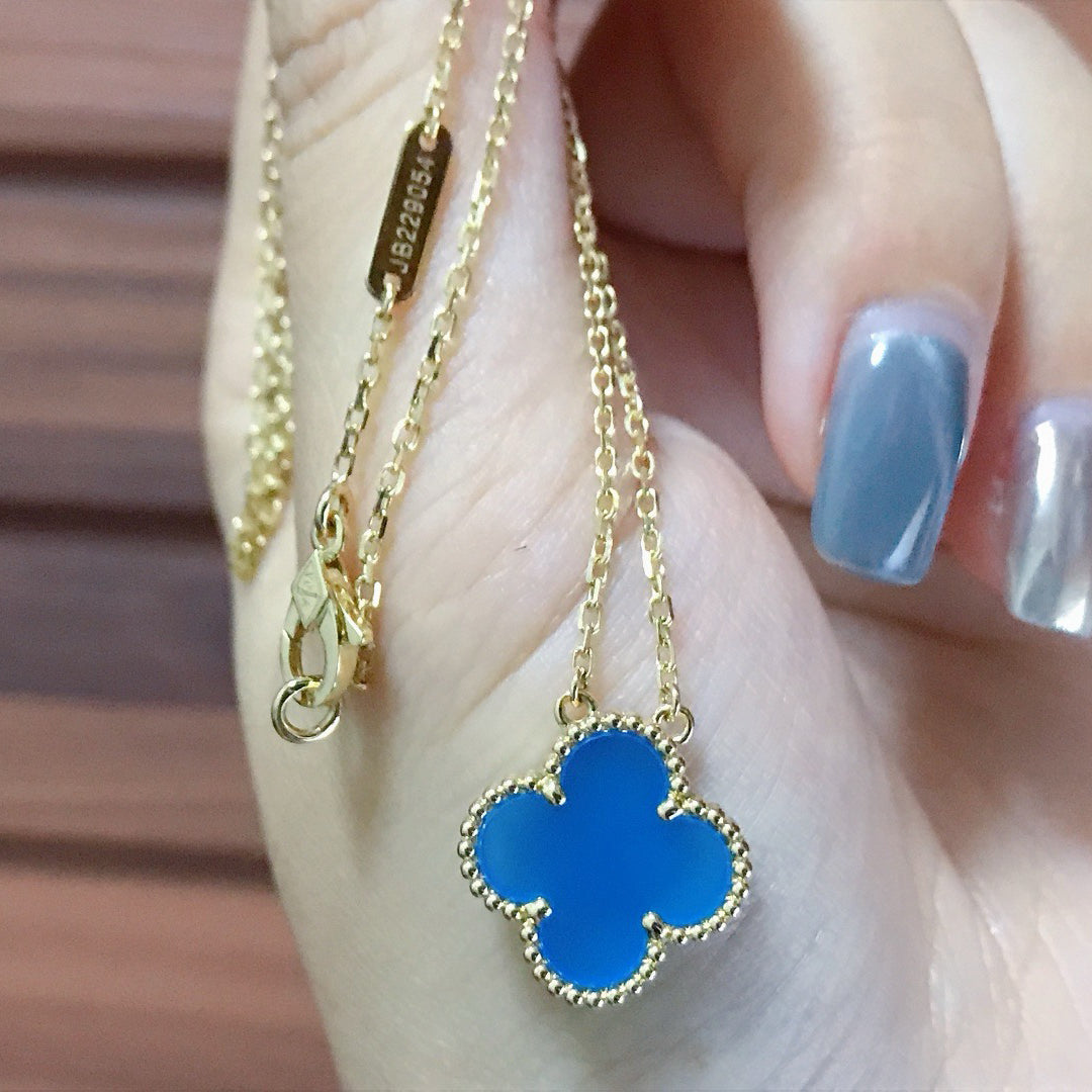 [Lucky Star]CLOVER 15MM BLUE AGATE NECKLACE