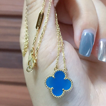 [Lucky Star]CLOVER 15MM BLUE AGATE NECKLACE