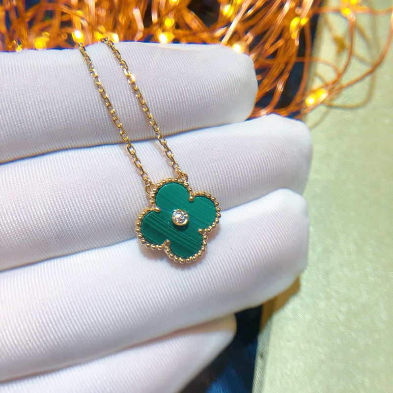 [Lucky Star]CLOVER 15MM DIAMOND TURQUOISE NECKLACE