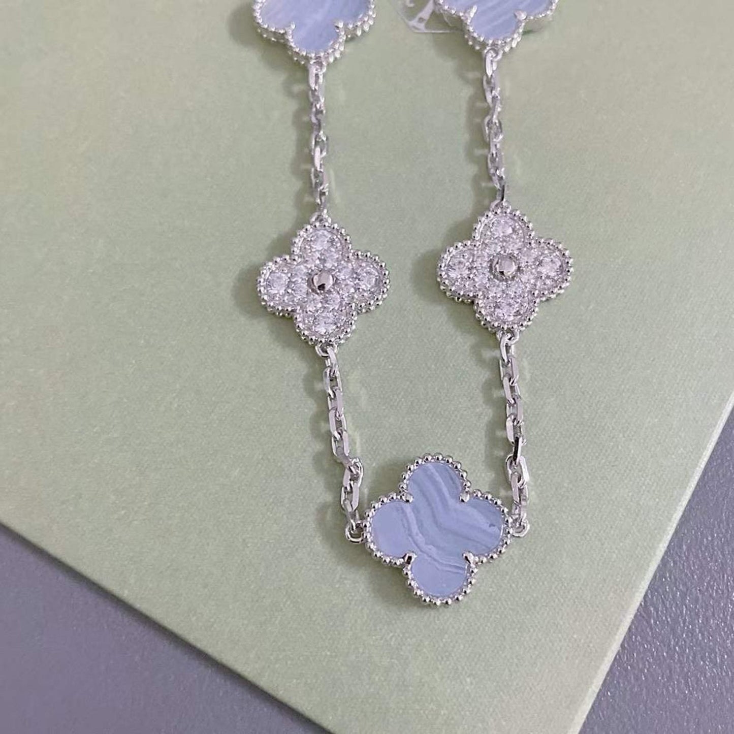 [Lucky Star]CLOVER  5 MOTIF DIAMOND PURPLE CHALCEDONY BRACELET SILVER