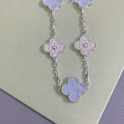 [Lucky Star]CLOVER  5 MOTIF DIAMOND PURPLE CHALCEDONY BRACELET SILVER