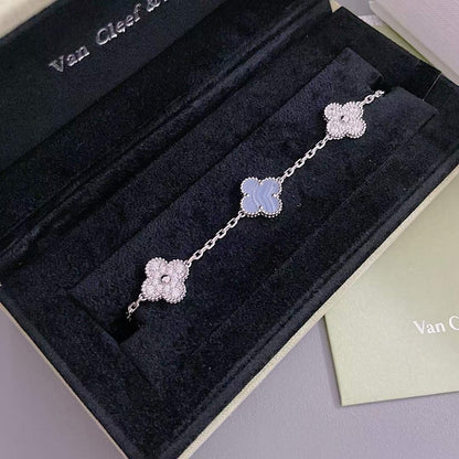 [Lucky Star]CLOVER  5 MOTIF DIAMOND PURPLE CHALCEDONY BRACELET SILVER