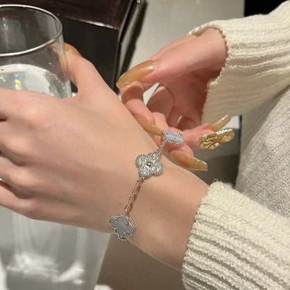 [Lucky Star]CLOVER  5 MOTIF DIAMOND PURPLE CHALCEDONY BRACELET SILVER