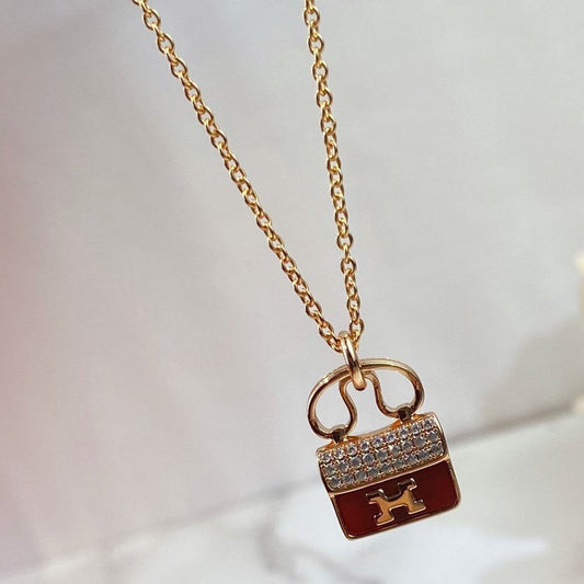 [Lucky Star]CONSTANCE RED PEDANT PINK GOLD NECKLACE