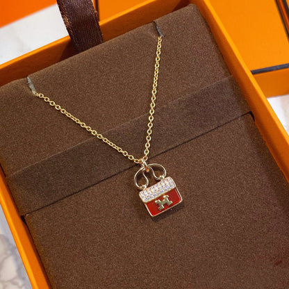 [Lucky Star]CONSTANCE RED PEDANT PINK GOLD NECKLACE