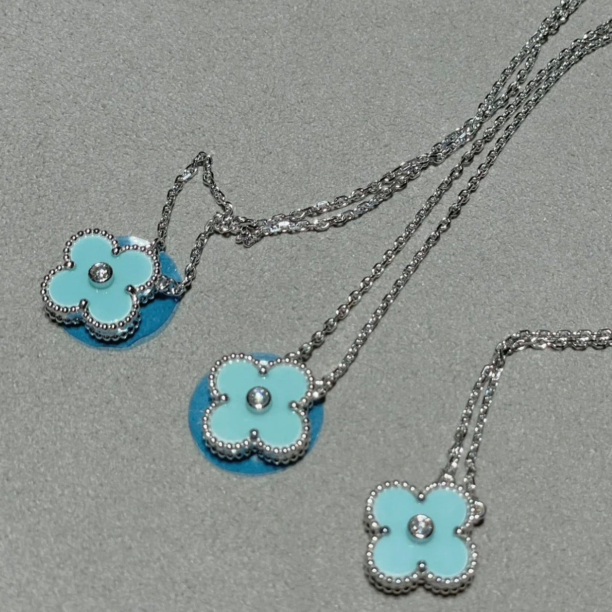 [Lucky Star]CLOVER 1 DIAMOND LIGHT BLUE SILVER NECKLACE