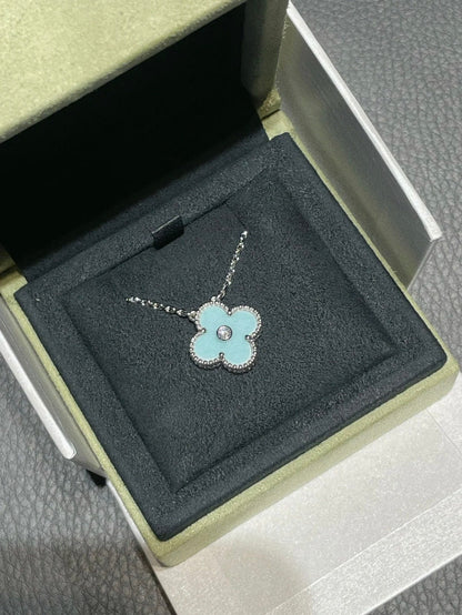 [Lucky Star]CLOVER 1 DIAMOND LIGHT BLUE SILVER NECKLACE