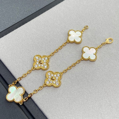 [Lucky Star]CLOVER BRACELET 5 MOTIF WHITE MOP DIAMOND