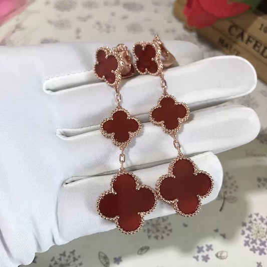 [Lucky Star]CLOVER 3 MOTIF CARNELIAN DROP EARRINGS