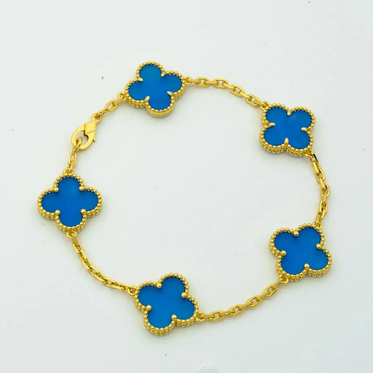 [Lucky Star]CLOVER 5 MOTIFS BLUE AGATE BRACELET