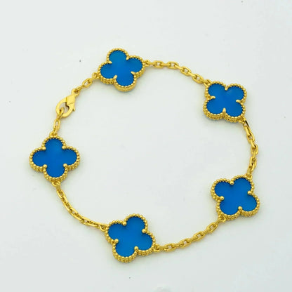 [Lucky Star]CLOVER 5 MOTIFS BLUE AGATE BRACELET
