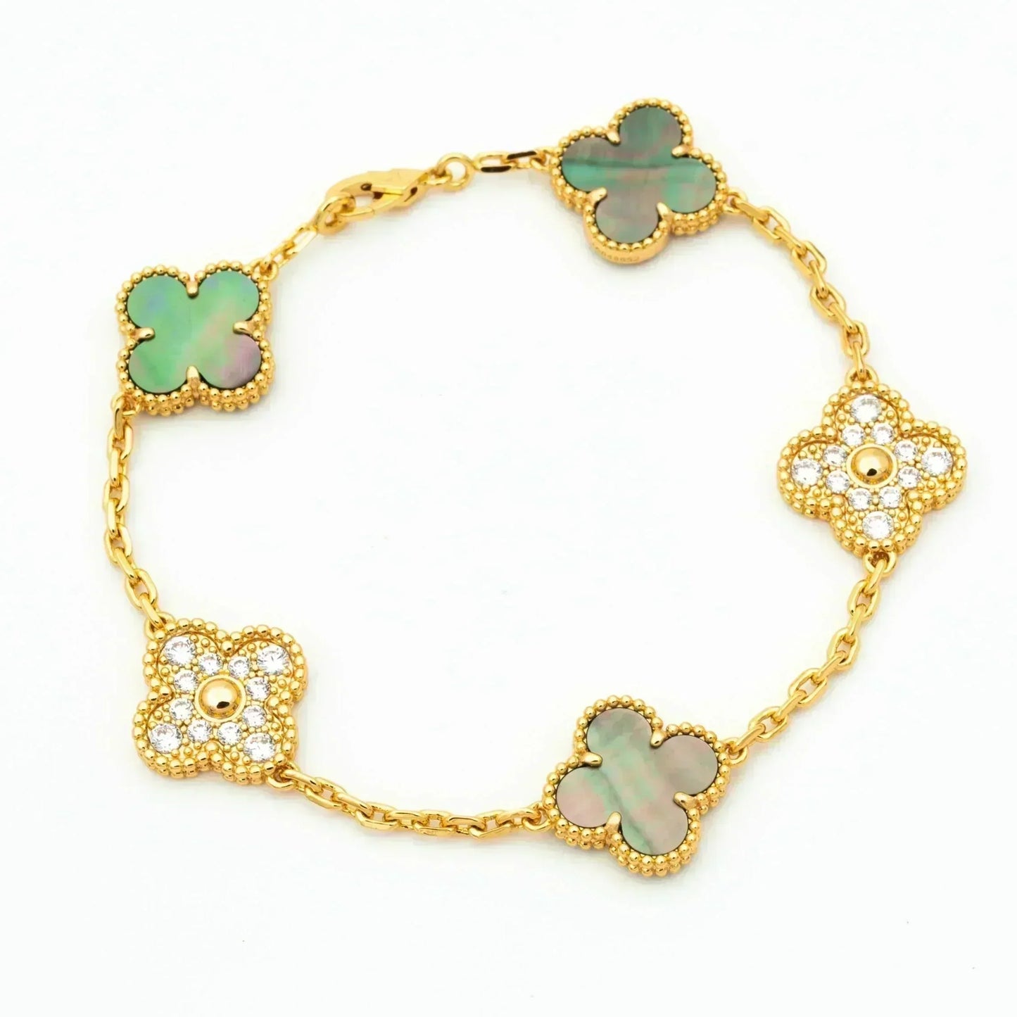 [Lucky Star]CLOVER 5 MOTIF GRAY MOP DIAMOND BRACELET