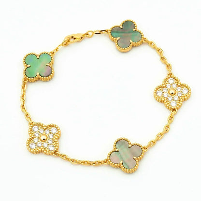 [Lucky Star]CLOVER 5 MOTIF GRAY MOP DIAMOND BRACELET