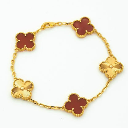 [Lucky Star]CLOVER  5 MOTIFS CARNELIAN GOLD BRACELET