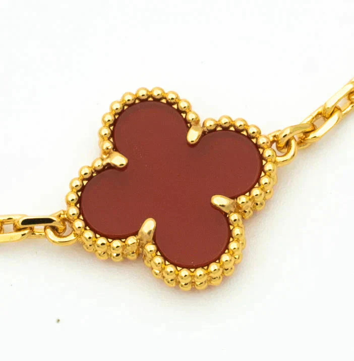 [Lucky Star]CLOVER  5 MOTIFS CARNELIAN GOLD BRACELET