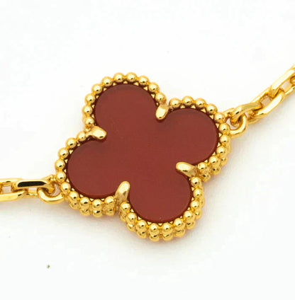[Lucky Star]CLOVER  5 MOTIFS CARNELIAN GOLD BRACELET