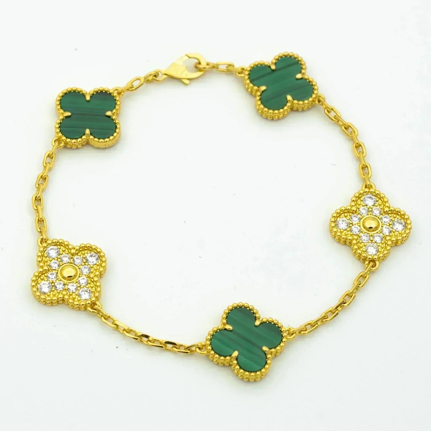 [Lucky Star]CLOVER  5 MOTIF MALACHITE DIAMOND BRACELET