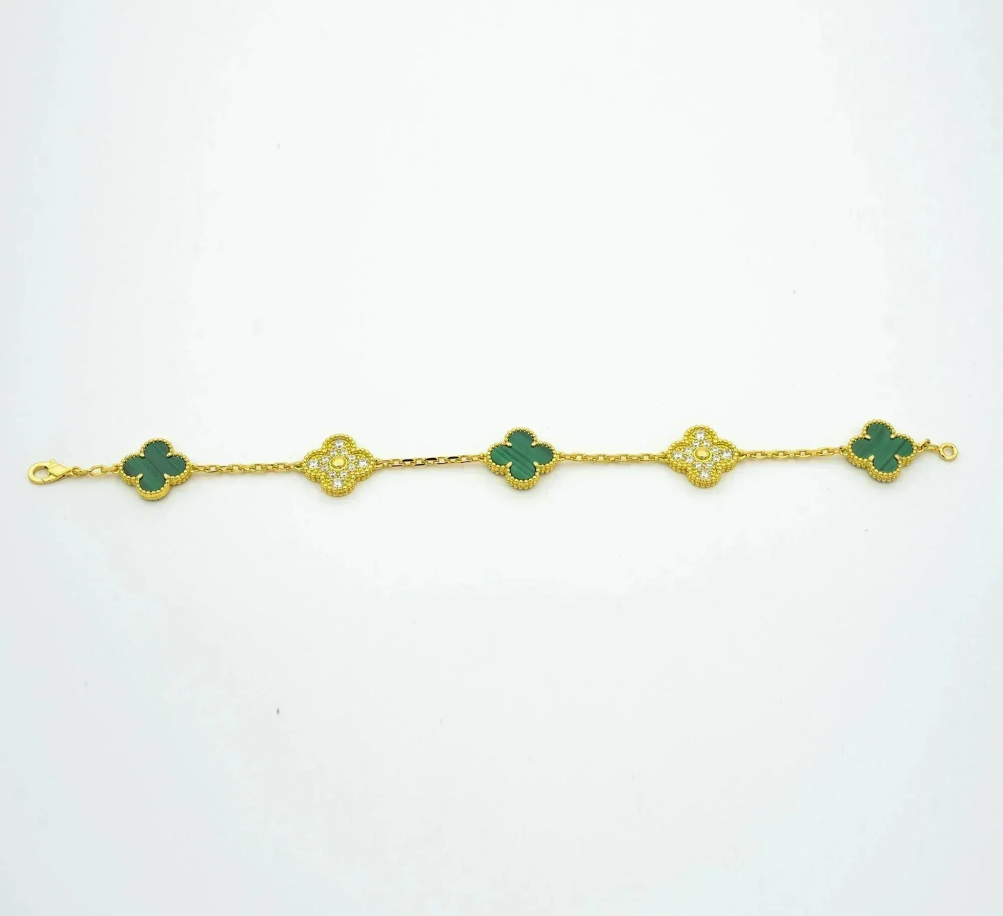 [Lucky Star]CLOVER  5 MOTIF MALACHITE DIAMOND BRACELET