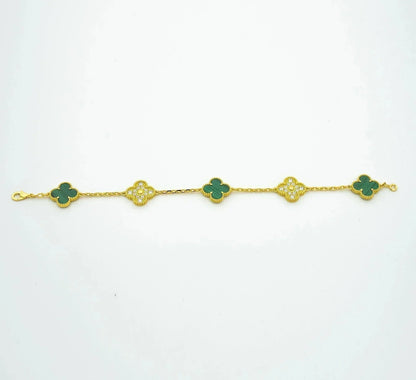 [Lucky Star]CLOVER  5 MOTIF MALACHITE DIAMOND BRACELET