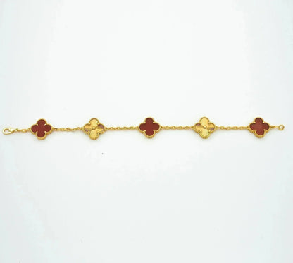 [Lucky Star]CLOVER  5 MOTIFS CARNELIAN GOLD BRACELET