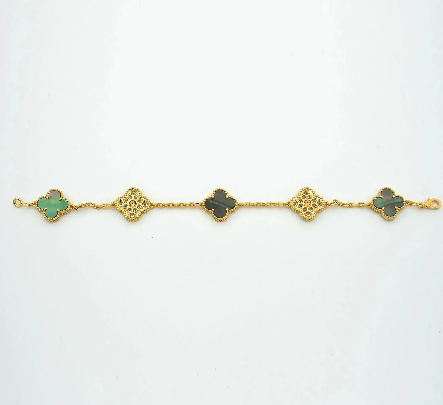 [Lucky Star]CLOVER 5 MOTIF GRAY MOP DIAMOND BRACELET