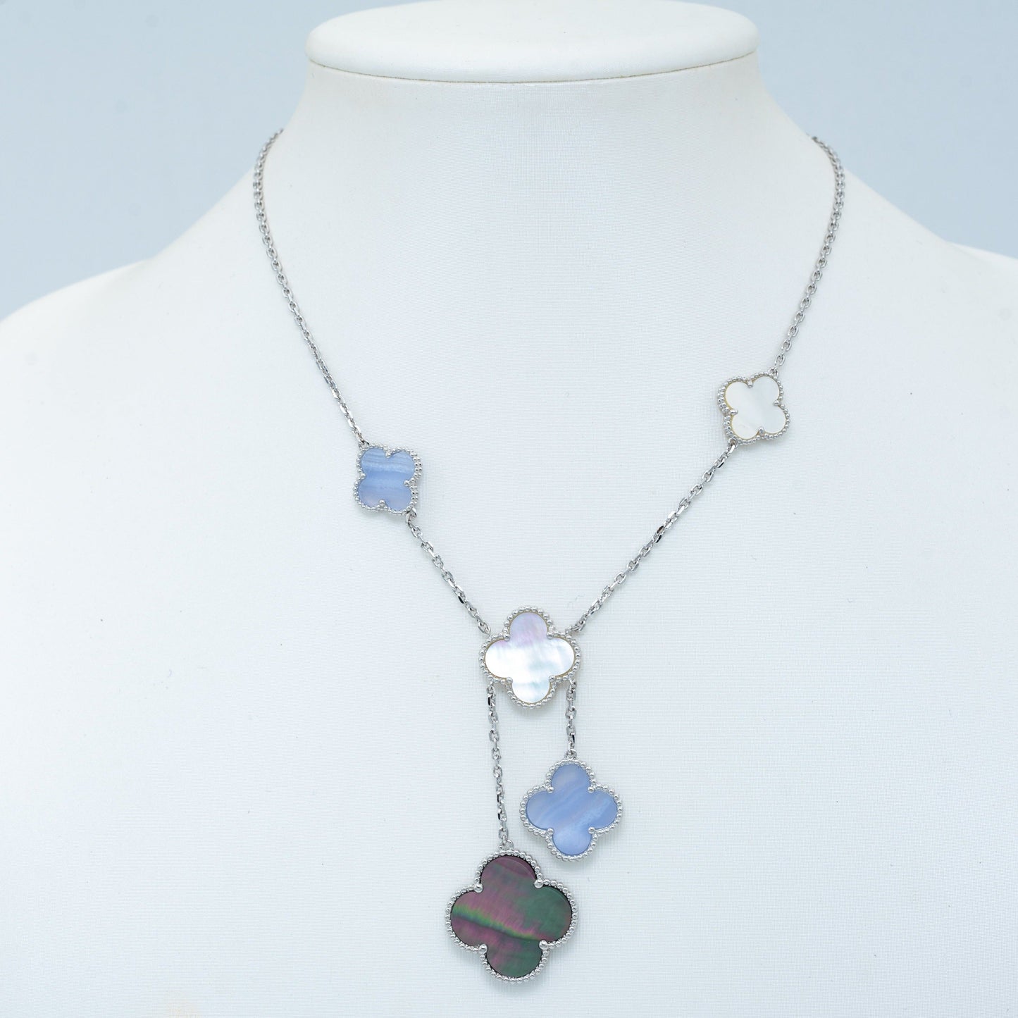 [Lucky Star]CLOVER MOP CHALCEDONY NECKLACE SILVER 6 MOTIF